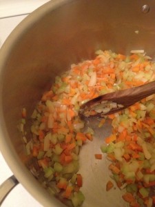 saute carrots and celery and onion | stems and all
