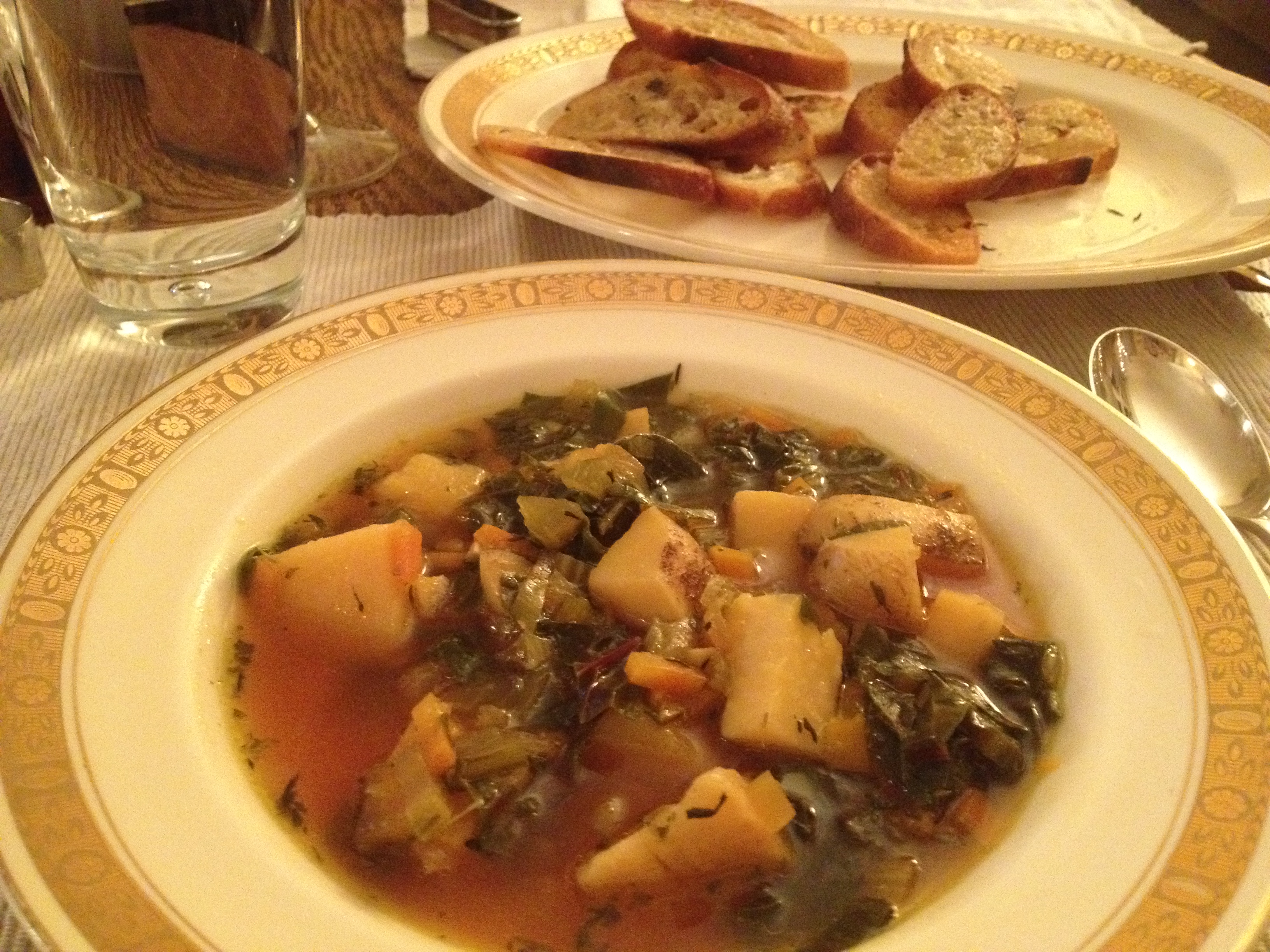 root vegetable soup with toasted bread rounds | stems and all
